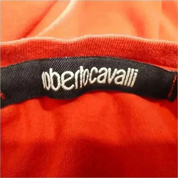 Roberto Cavalli T-Shirt Red Women's Medium Glitter Spellout Logo Short Sleeve - Picture 4 of 5